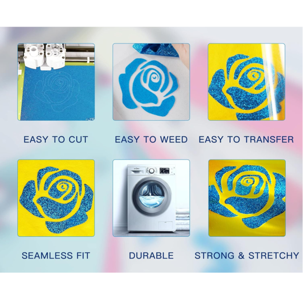 DINOVIN | Skyblue Glitter | HTV Vinyl Rolls Heat Transfer Vinyl | HTV Vinyl PU for Shirts, Iron on Vinyl for Cricut & Cameo - Easy to Cut & Weed for Heat Vinyl Design