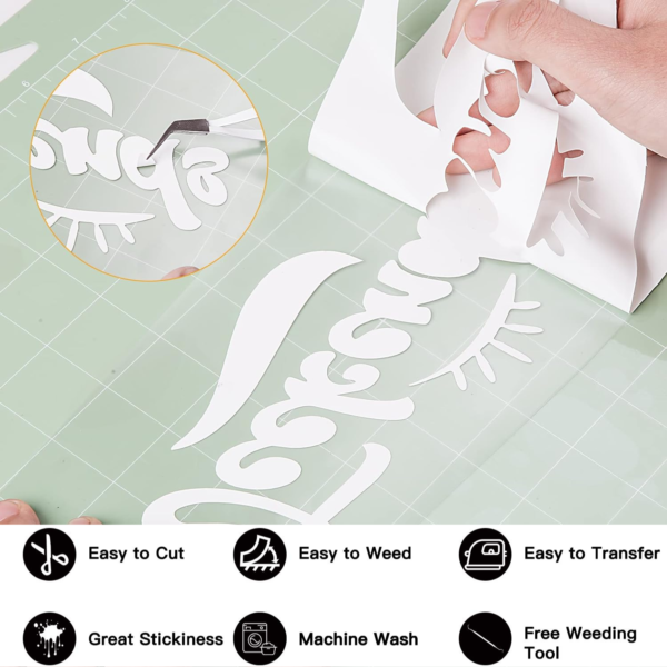 DINOVIN | White | HTV Vinyl Rolls Heat Transfer Vinyl | HTV Vinyl PU for Shirts, Iron on Vinyl for Cricut & Cameo - Easy to Cut & Weed for Heat Vinyl Design