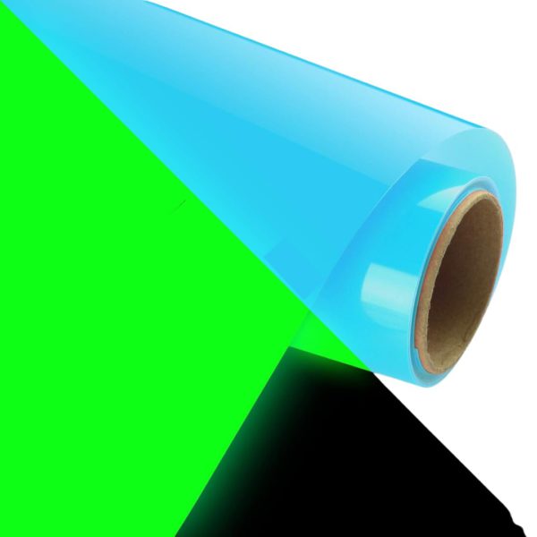 DINOVIN | Blue Glow in Dark| HTV Vinyl Rolls Heat Transfer Vinyl | Blue HTV Vinyl PU for Shirts, Iron on Vinyl - Easy to Cut & Weed Design (Blue Glow in Dark)