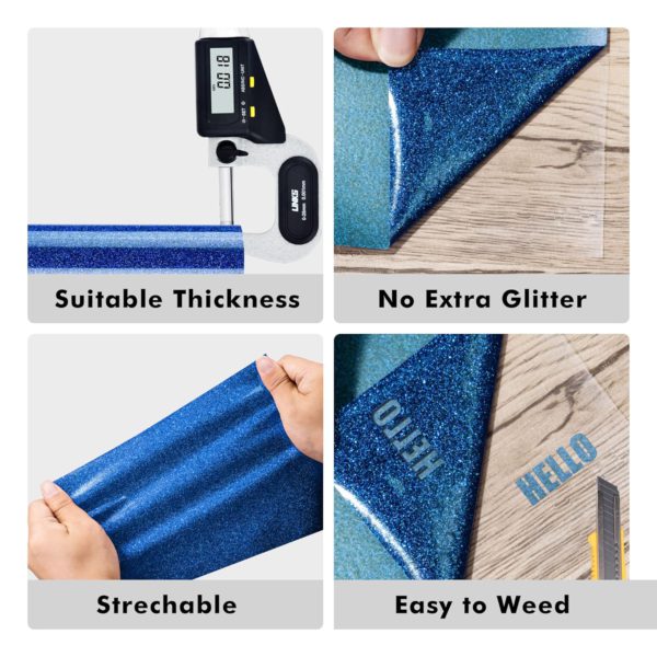 DINOVIN | Skyblue Glitter | HTV Vinyl Rolls Heat Transfer Vinyl | HTV Vinyl PU for Shirts, Iron on Vinyl for Cricut & Cameo - Easy to Cut & Weed for Heat Vinyl Design