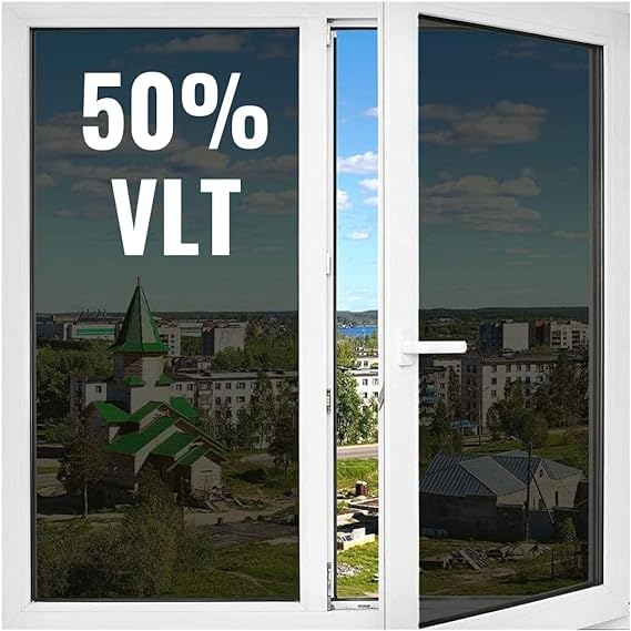 DINOVIN | Black Window FILM-50% VLT | Heat Control | Self-Adhesive Sheet for Homes and Offices | Privacy Protection | Anti UV Protective Cover & Shading | Mirror Effect