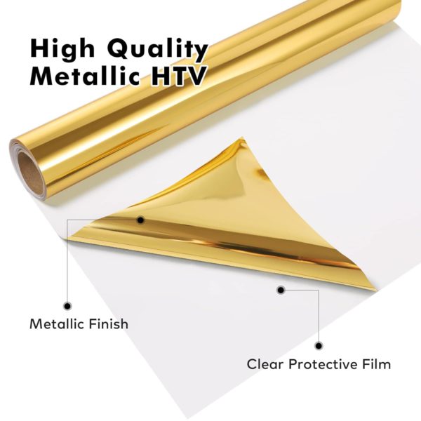 DINOVIN | GOLD FOIL | HTV Vinyl Rolls Heat Transfer Vinyl | GOLD FOIL HTV Vinyl PU for Shirts | Iron on Vinyl for Cricut & Cameo - Easy to Cut & Weed for Heat Vinyl Design