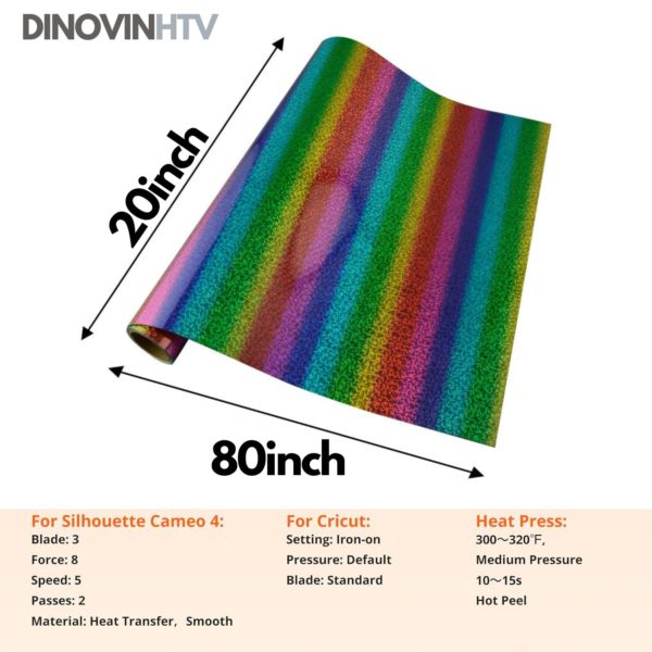 DINOVIN | Rainbow Glitter HTV Vinyl Rolls | Heat Transfer Vinyl | PU for Shirts | Metallic Finish | Soft Touch | Iron on Vinyl for Cricut & Cameo | Easy to Cut & Weed for HTV Design