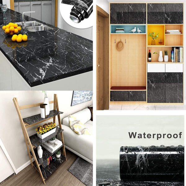 DINOVIN | Self-Adhesive Decorative PVC Wallpaper | Waterproof, Scratch-Resistant, Smooth Surface & Easy to Apply | Furniture & Walls | Interior Home Decor | Black Marble Texture |