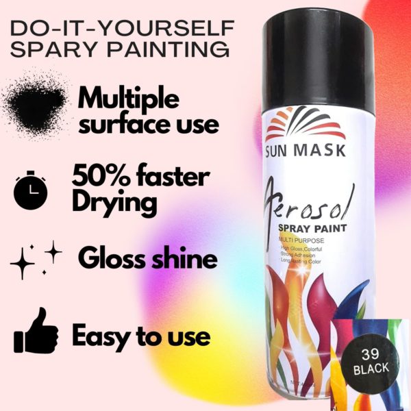 SUNMASK Aerosol Multipurpose Spray Paint | Matte Black | Versatile Finish | DIY Projects | Furniture, Artwork, Cars & Bikes | Easy to Use Indoor/Outdoor Formula