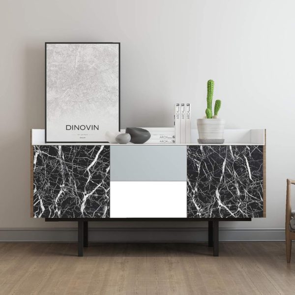 DINOVIN | Self-Adhesive Decorative PVC Wallpaper | Waterproof, Scratch-Resistant, Smooth Surface & Easy to Apply | Furniture & Walls | Interior Home Decor | Black Marble Texture |