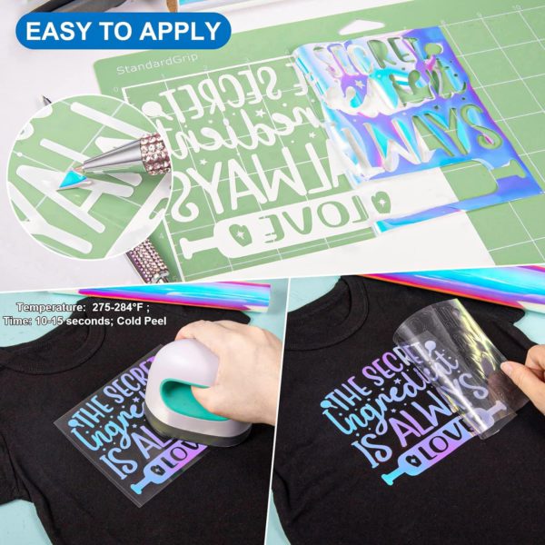 DINOVIN | Sky Holographic HTV Vinyl Rolls | Heat Transfer Vinyl | HTV Vinyl PU for Shirts, Iron on Vinyl for Cricut & Cameo | Easy to Cut & Weed for Heat Vinyl Design
