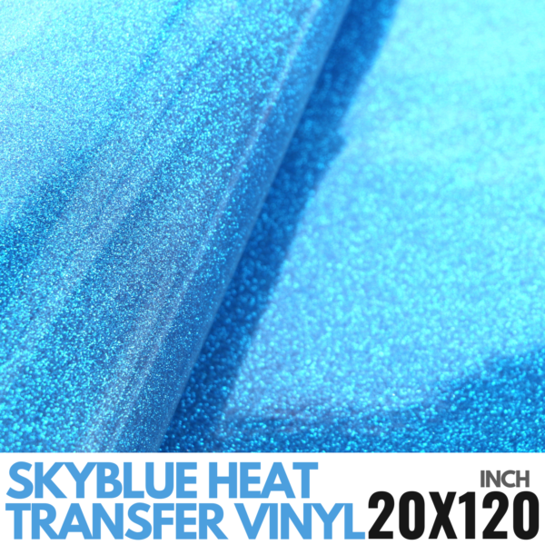 DINOVIN | Skyblue Glitter | HTV Vinyl Rolls Heat Transfer Vinyl | HTV Vinyl PU for Shirts, Iron on Vinyl for Cricut & Cameo - Easy to Cut & Weed for Heat Vinyl Design