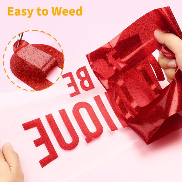 DINOVIN | Red Glitter | HTV Vinyl Rolls Heat Transfer Vinyl | HTV Vinyl PU for Shirts, Iron on Vinyl for Cricut & Cameo - Easy to Cut & Weed for Heat Vinyl Design