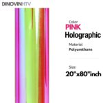 DINOVIN | Pink Holographic | HTV Vinyl Rolls Heat Transfer Vinyl | Holographic HTV Vinyl PU for Shirts, Iron on Vinyl for Cricut & Cameo - Easy to Cut & Weed for Heat Vinyl Design