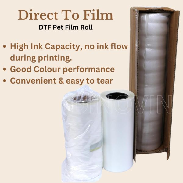 DINOVIN | DTF Heat Transfer Film Roll | Professional Quality | Direst-to-Film Printing Sheet for Vibrant Transfers | Ideal for Custom Apparel and Dazzling Custom Prints |