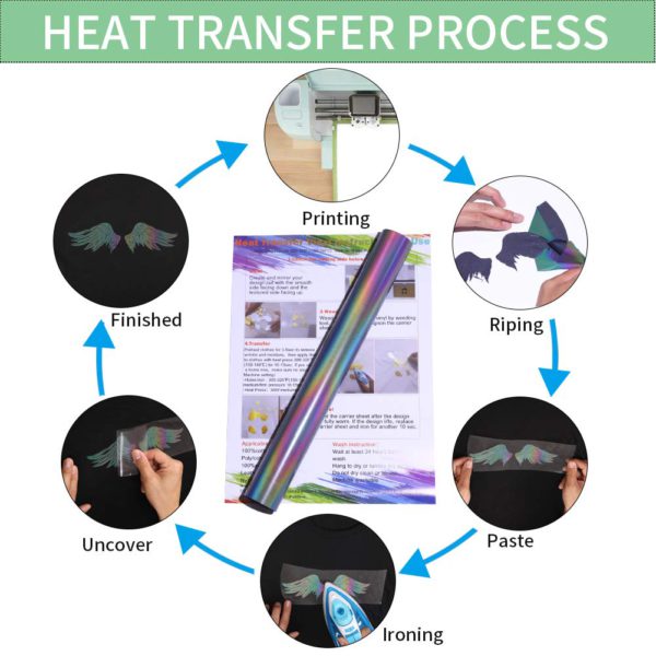 DINOVIN | Rainbow Reflective | HTV Vinyl Rolls Heat Transfer Vinyl | HTV Vinyl PU for Shirts, Iron on Vinyl for Cricut & Cameo - Easy to Cut & Weed for Heat Vinyl Design