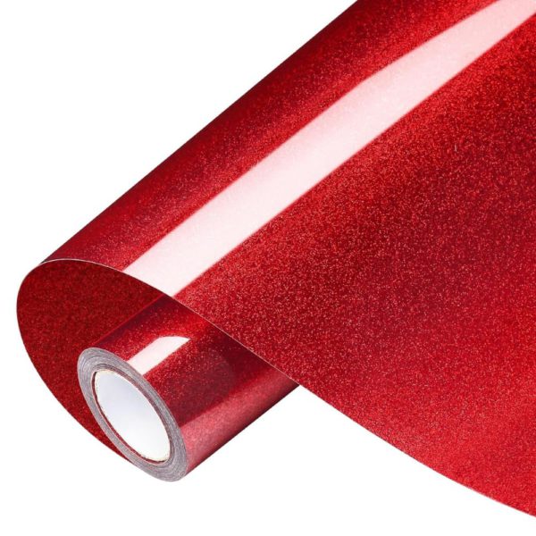 DINOVIN | Red Glitter | HTV Vinyl Rolls Heat Transfer Vinyl | HTV Vinyl PU for Shirts, Iron on Vinyl for Cricut & Cameo - Easy to Cut & Weed for Heat Vinyl Design