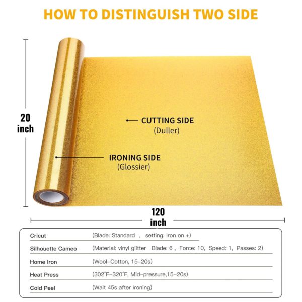 DINOVIN | Golden Glitter HTV Vinyl Rolls Heat Transfer Vinyl | HTV Vinyl PU for Shirts, Iron on Vinyl for Cricut & Cameo - Easy to Cut & Weed for Heat Vinyl Design