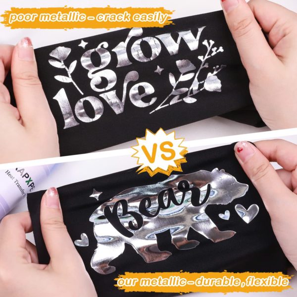 DINOVIN | Silver FOIL | HTV Vinyl Rolls Heat Transfer Vinyl | Silver FOIL HTV Vinyl PU for Shirts | Iron on Vinyl for Cricut & Cameo - Easy to Cut & Weed for Heat Vinyl Design