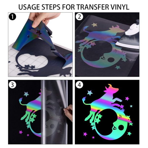 DINOVIN | Rainbow Reflective | HTV Vinyl Rolls Heat Transfer Vinyl | HTV Vinyl PU for Shirts, Iron on Vinyl for Cricut & Cameo - Easy to Cut & Weed for Heat Vinyl Design